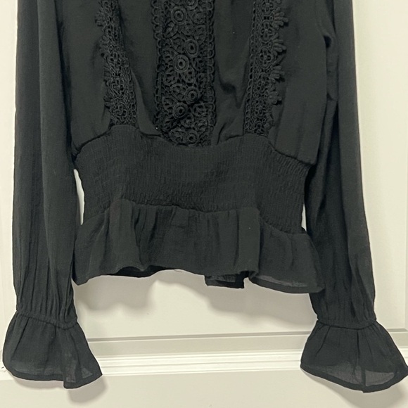 Chelsea Violet Big Girls Black Long Sleeve Smocked Lace-Trim Peplum Blouse Large - Picture 5 of 7